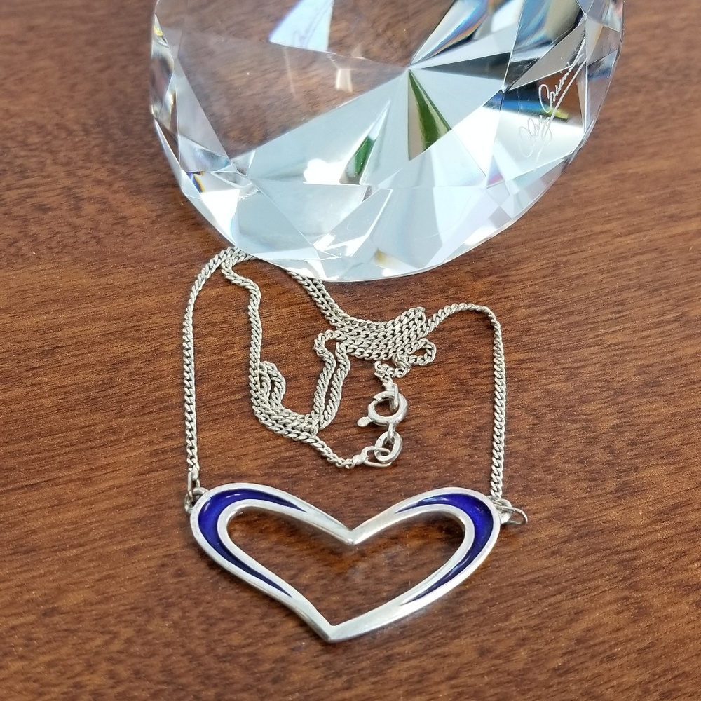 Vintage Blue enamel pendant chain